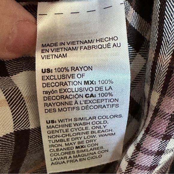 Chicos Size 4 Ruffle Front Brown Plaid Button Front Blouse Top Office Business - Picture 4 of 12